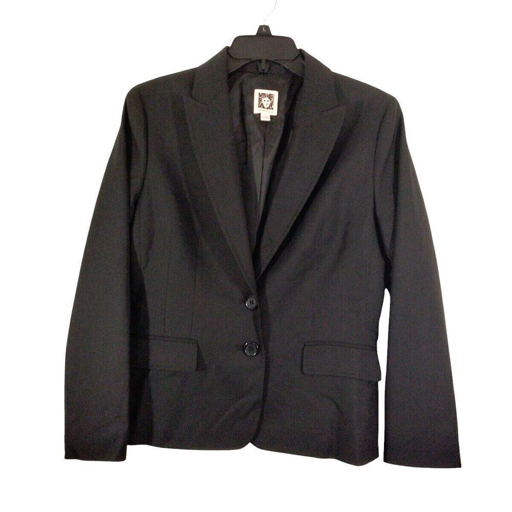 Anne Klein Women's Size 4 Blazer Jacket Two Button Solid Black Lined